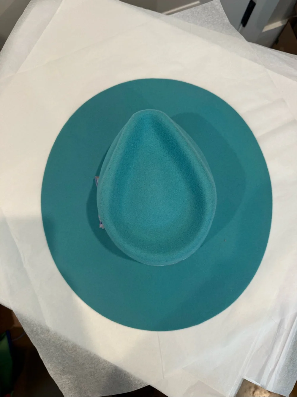 Girl’s Twister Teal Wide-Brim Felt Fedora with Striped Band
